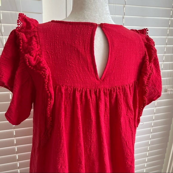 Umgee Size Small Red Floral Mini Summer Bohemian Dress Bell Sleeve Cottagecore - Picture 6 of 13